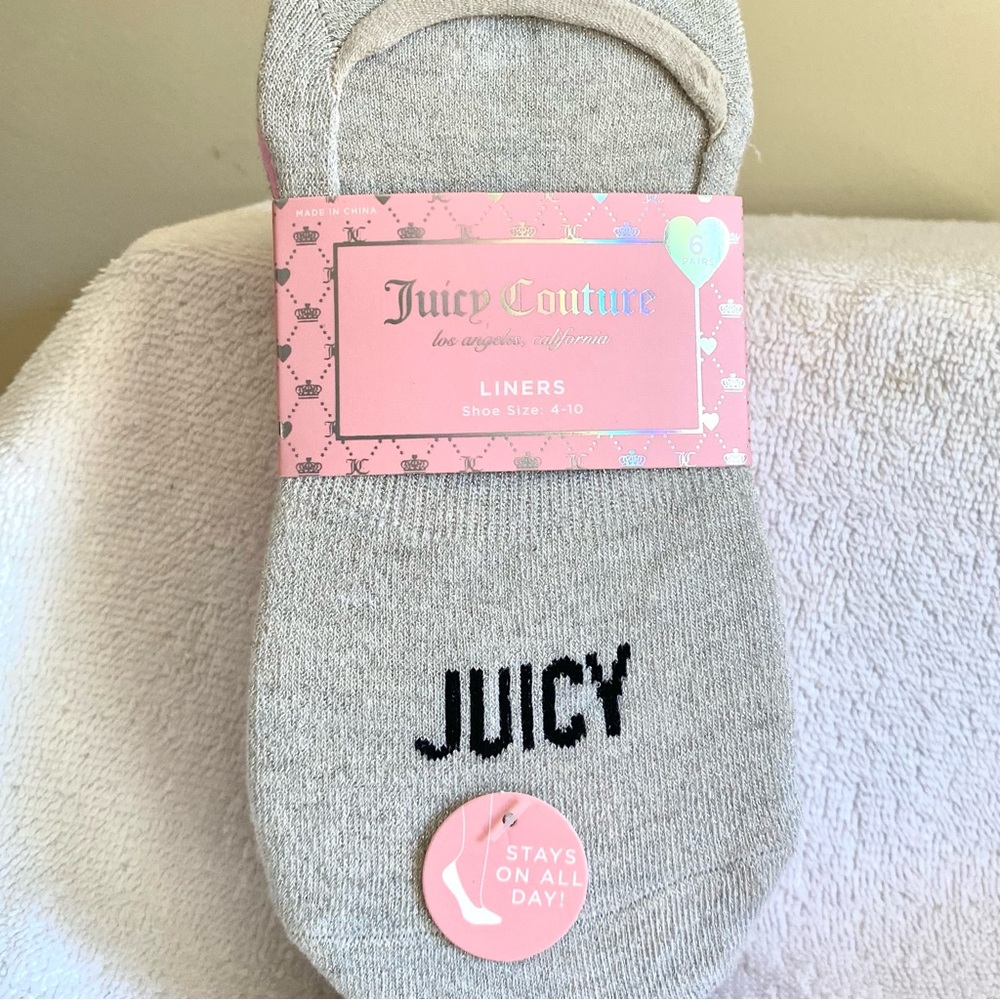 Juicy Couture 6 pairs No show socks in Pink , black and Gray with glitter too
